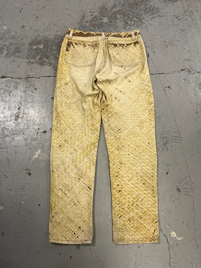 2000s Roberto Cavalli Wicker Basket Gradient Print Beige Pants YXAtkCb 6
