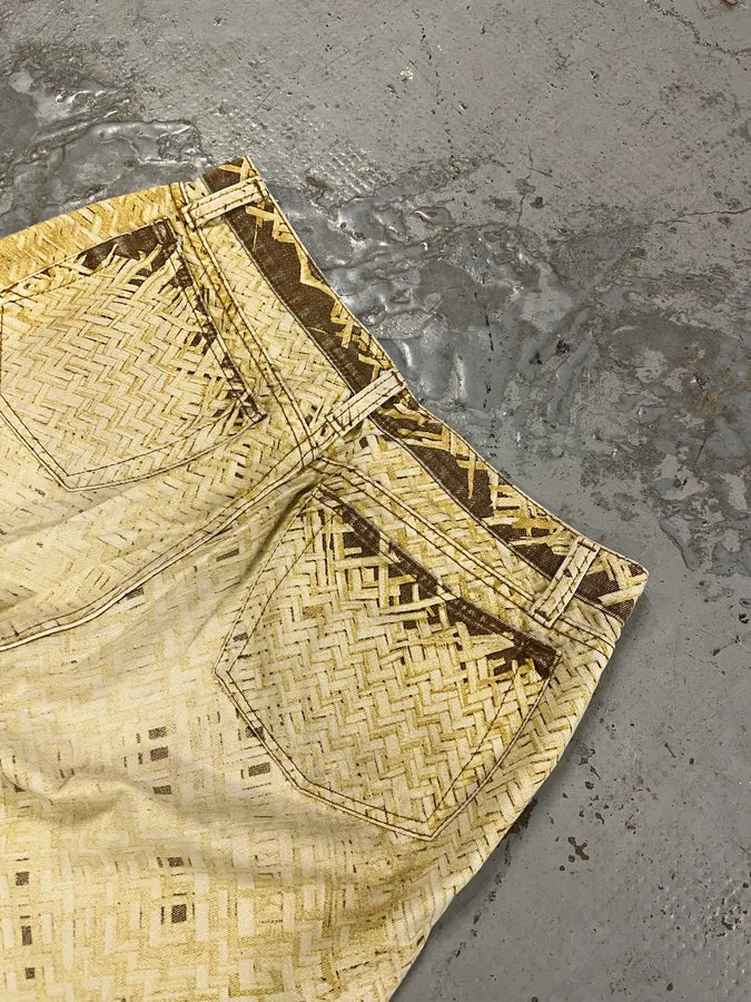 2000s Roberto Cavalli Wicker Basket Gradient Print Beige Pants YXAtkCb 7