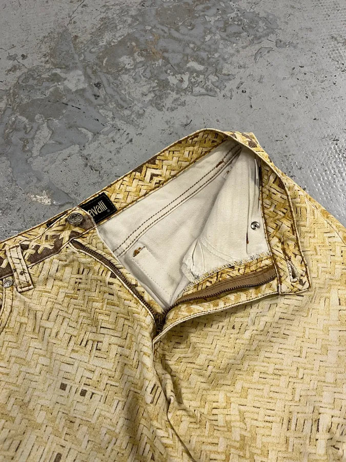 2000s Roberto Cavalli Wicker Basket Gradient Print Beige Pants YXAtkCb 8