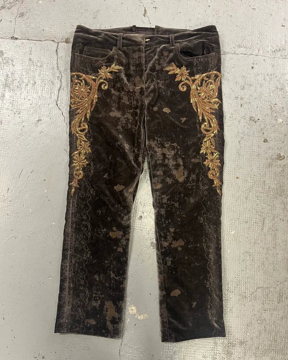 2000s Roberto Cavalli Wings Brown Velvet Pants kuxalNS 0