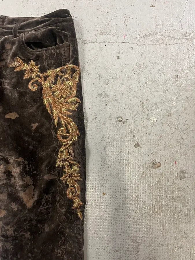 2000s Roberto Cavalli Wings Brown Velvet Pants kuxalNS 5