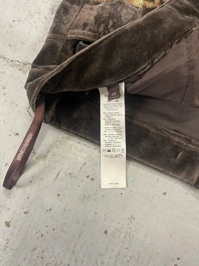 2000s Roberto Cavalli Wings Brown Velvet Pants kuxalNS 9
