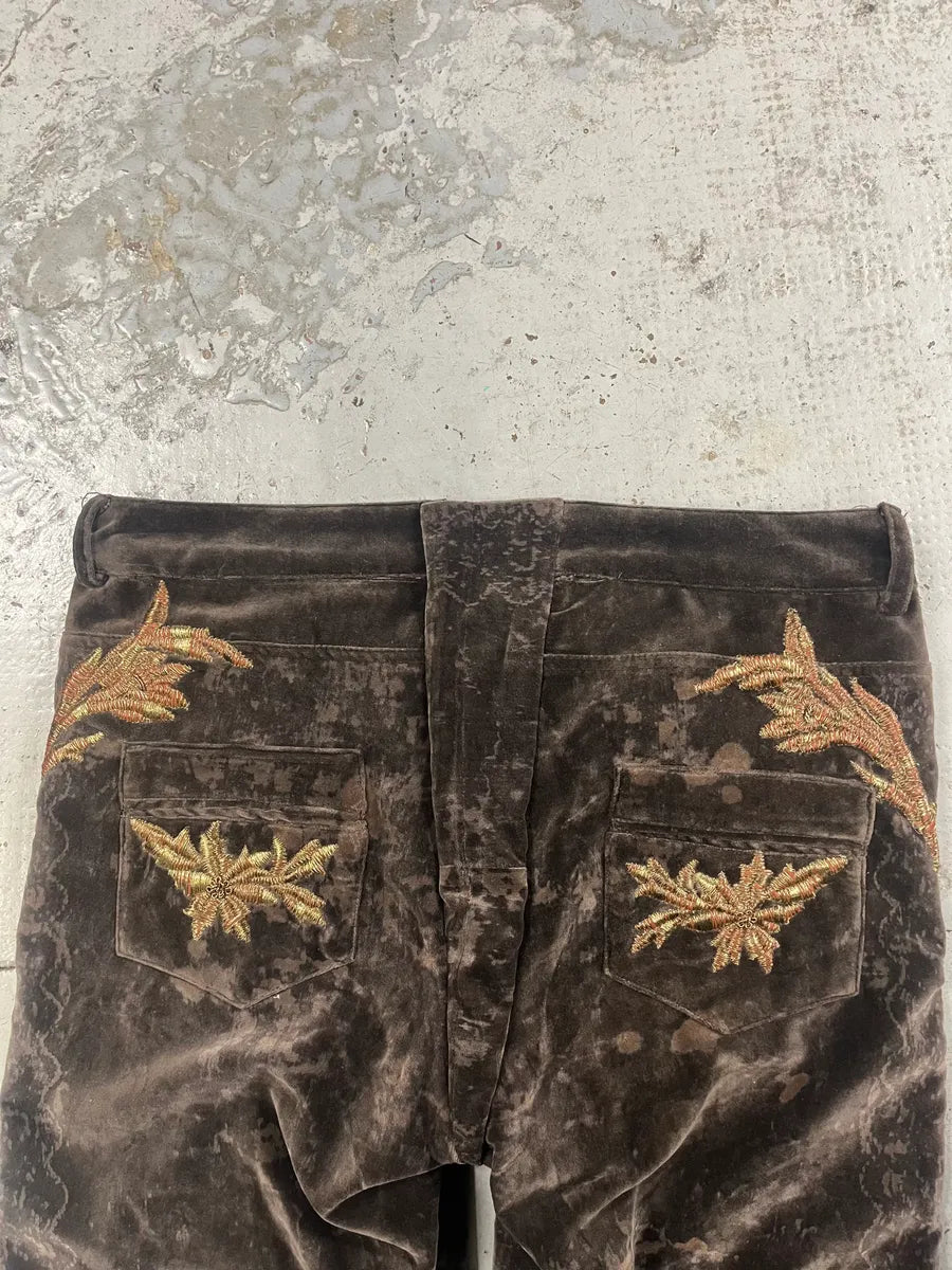 2000s Roberto Cavalli Wings Brown Velvet Pants kuxalNS 6