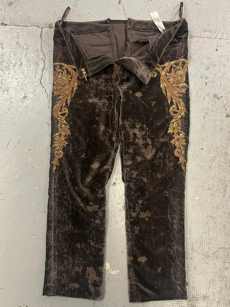 2000s Roberto Cavalli Wings Brown Velvet Pants kuxalNS 2