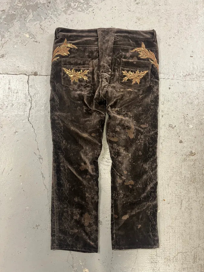 2000s Roberto Cavalli Wings Brown Velvet Pants kuxalNS 3
