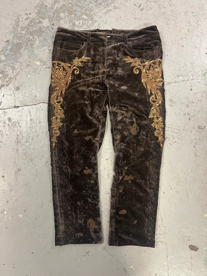 2000s Roberto Cavalli Wings Brown Velvet Pants kuxalNS 1