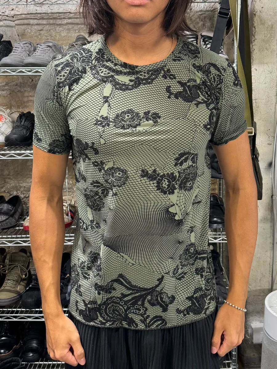 2000s Roberto Cavalli Wire Roses Khaki T-Shirt aesrHJg 1