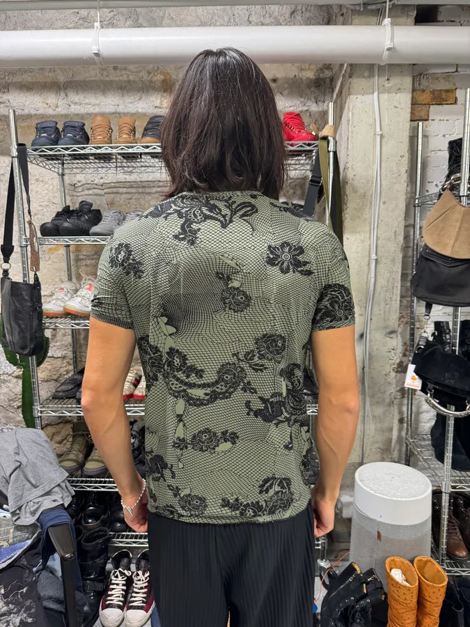 2000s Roberto Cavalli Wire Roses Khaki T-Shirt aesrHJg 2