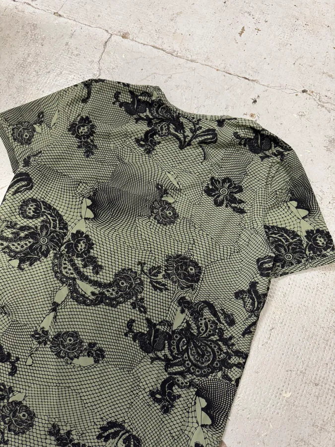 2000s Roberto Cavalli Wire Roses Khaki T-Shirt aesrHJg 5