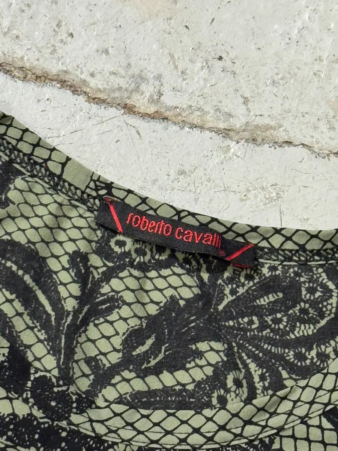 2000s Roberto Cavalli Wire Roses Khaki T-Shirt aesrHJg 7