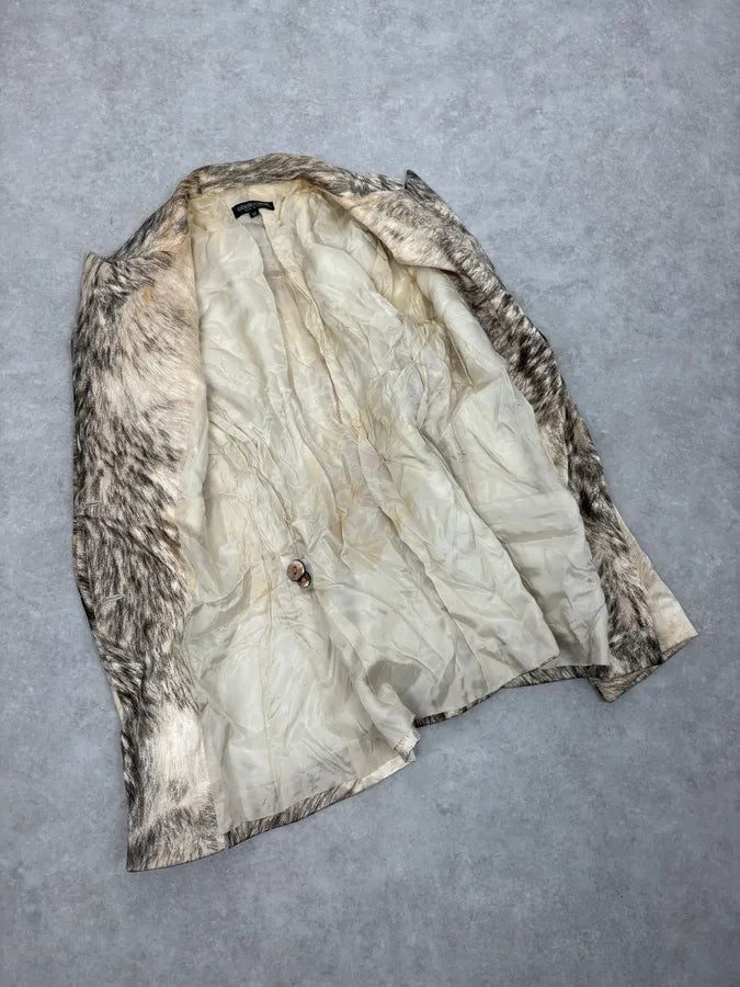 AW1999 Roberto Cavalli Wolf Fur Effect Beige Blazer Jacket FjmSraB 6