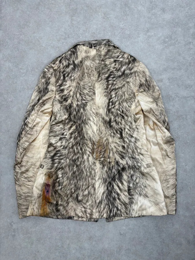 AW1999 Roberto Cavalli Wolf Fur Effect Beige Blazer Jacket FjmSraB 5