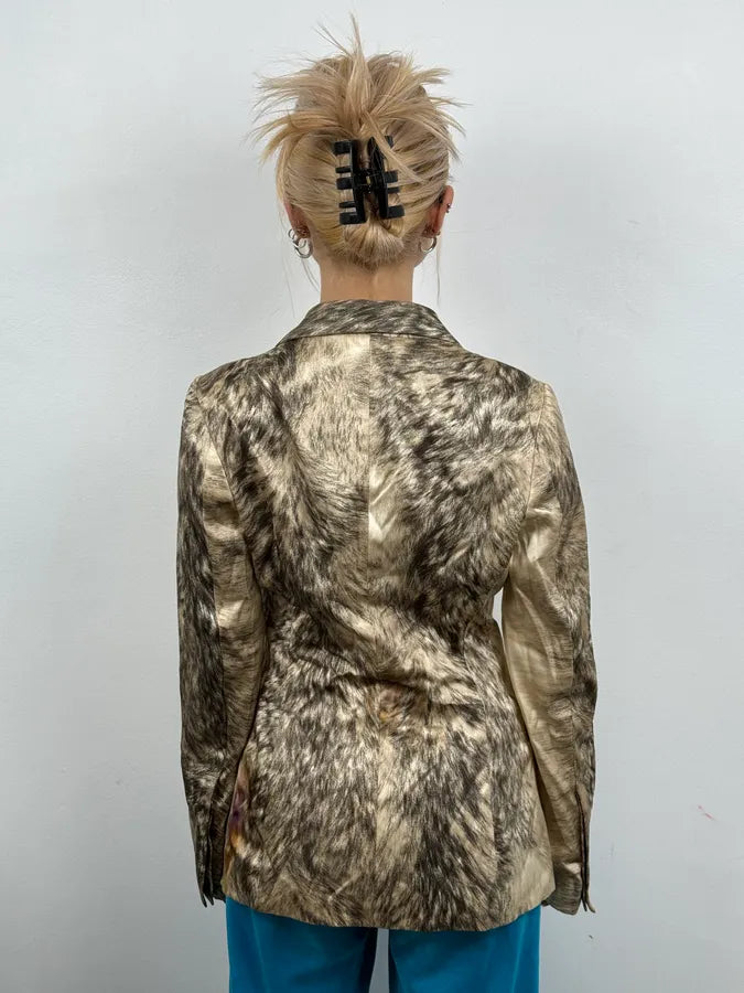 AW1999 Roberto Cavalli Wolf Fur Effect Beige Blazer Jacket FjmSraB 2