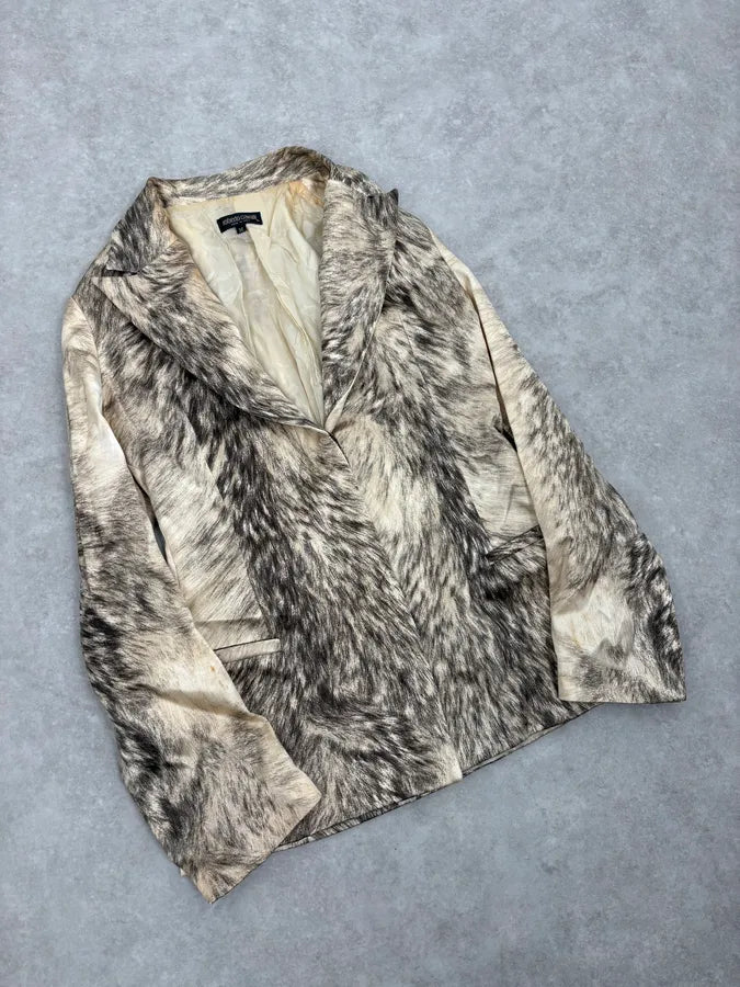 AW1999 Roberto Cavalli Wolf Fur Effect Beige Blazer Jacket FjmSraB 3