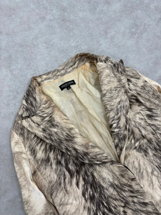 AW1999 Roberto Cavalli Wolf Fur Effect Beige Blazer Jacket FjmSraB 4