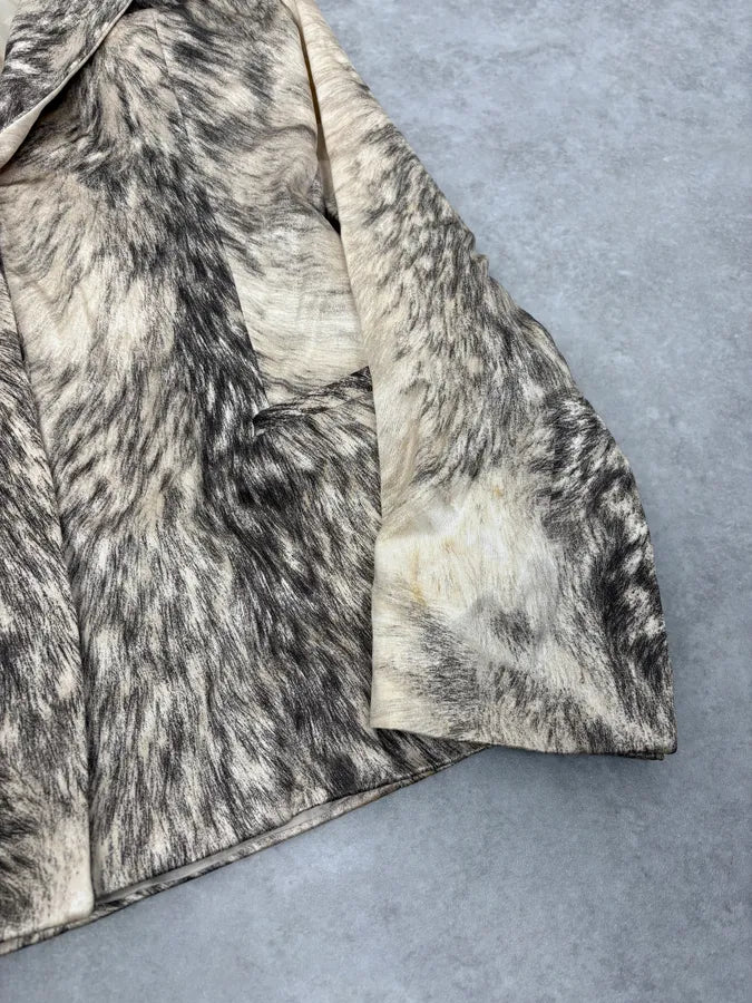 AW1999 Roberto Cavalli Wolf Fur Effect Beige Blazer Jacket FjmSraB 7