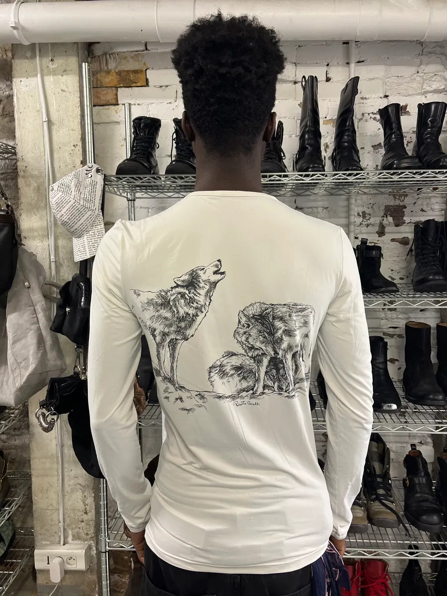 2000s Roberto Cavalli Wolves White Longsleeves uLzgLwJ 3