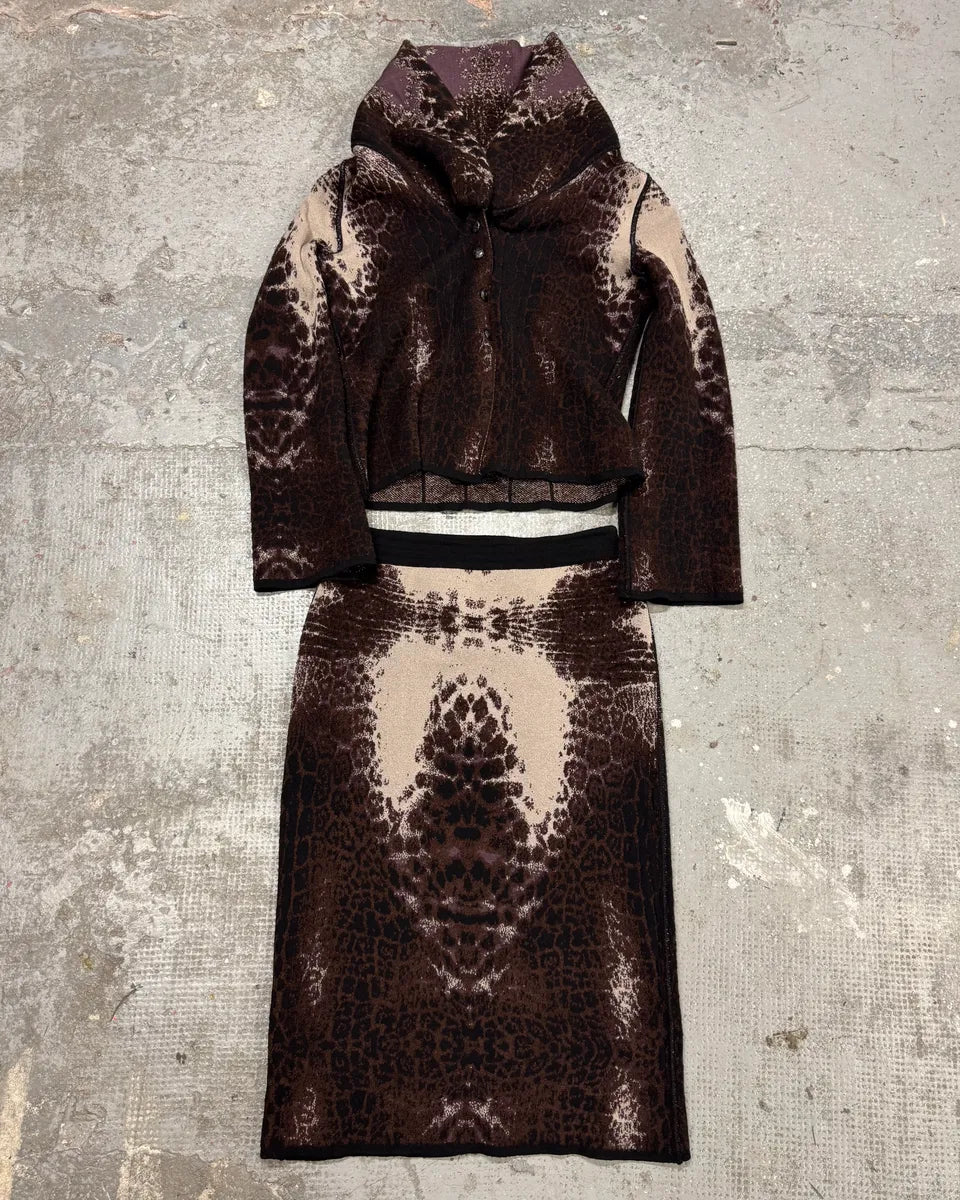 2000s Roberto Cavalli Wool Abstract Leopard Pattern Skirt & Jacket Set (S) YxdvFpd 0