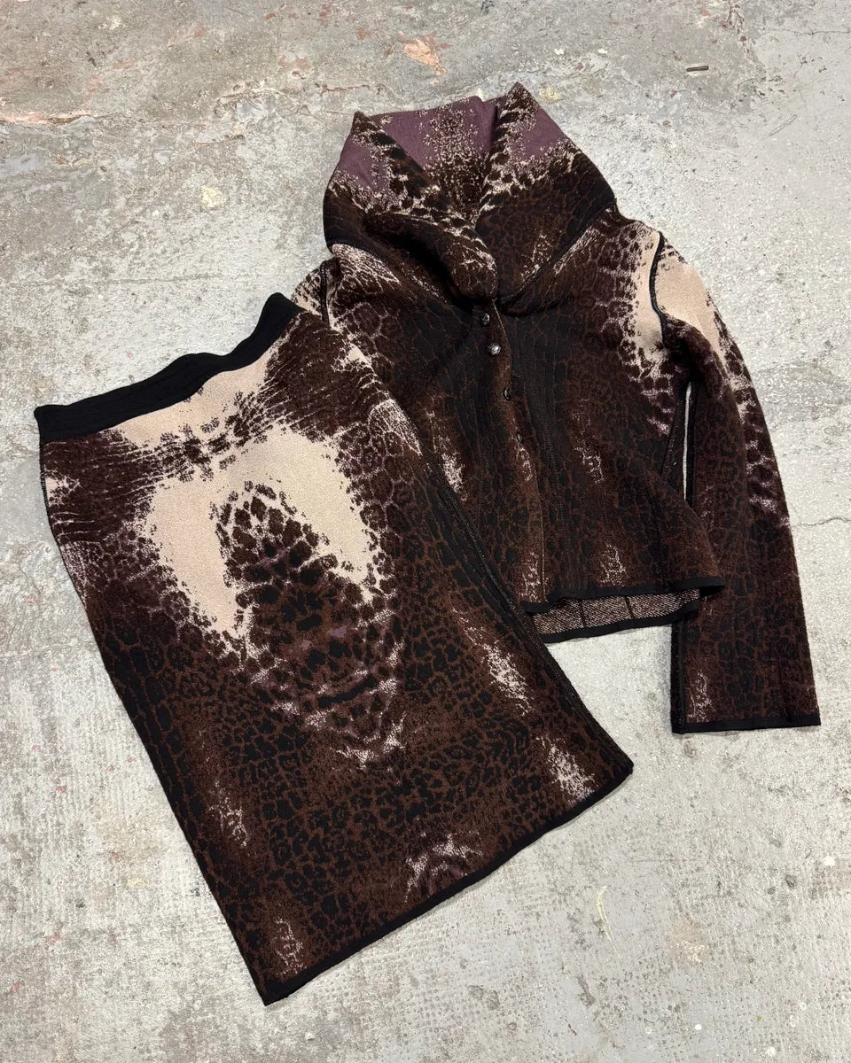 2000s Roberto Cavalli Wool Abstract Leopard Pattern Skirt & Jacket Set (S) YxdvFpd 1