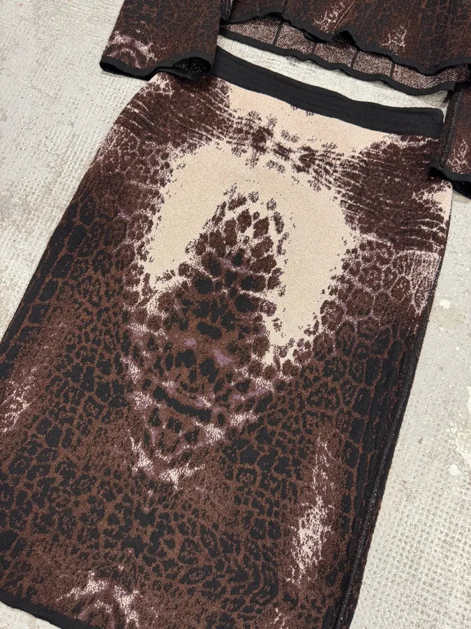 2000s Roberto Cavalli Wool Abstract Leopard Pattern Skirt & Jacket Set (S) YxdvFpd 2