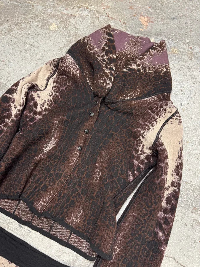 2000s Roberto Cavalli Wool Abstract Leopard Pattern Skirt & Jacket Set (S) YxdvFpd 3