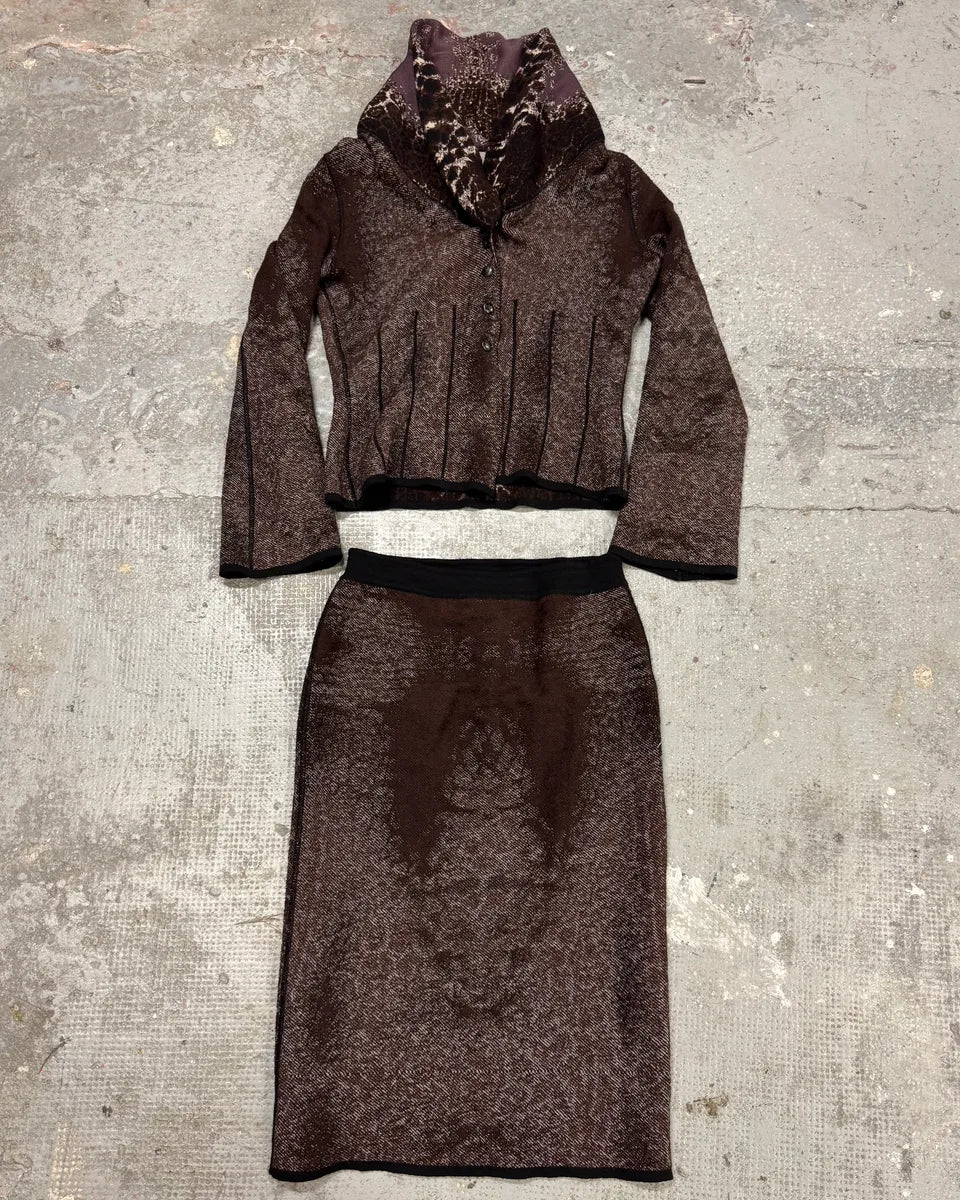 2000s Roberto Cavalli Wool Abstract Leopard Pattern Skirt & Jacket Set (S) YxdvFpd 4