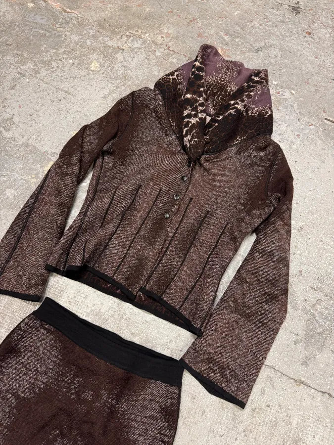 2000s Roberto Cavalli Wool Abstract Leopard Pattern Skirt & Jacket Set (S) YxdvFpd 8