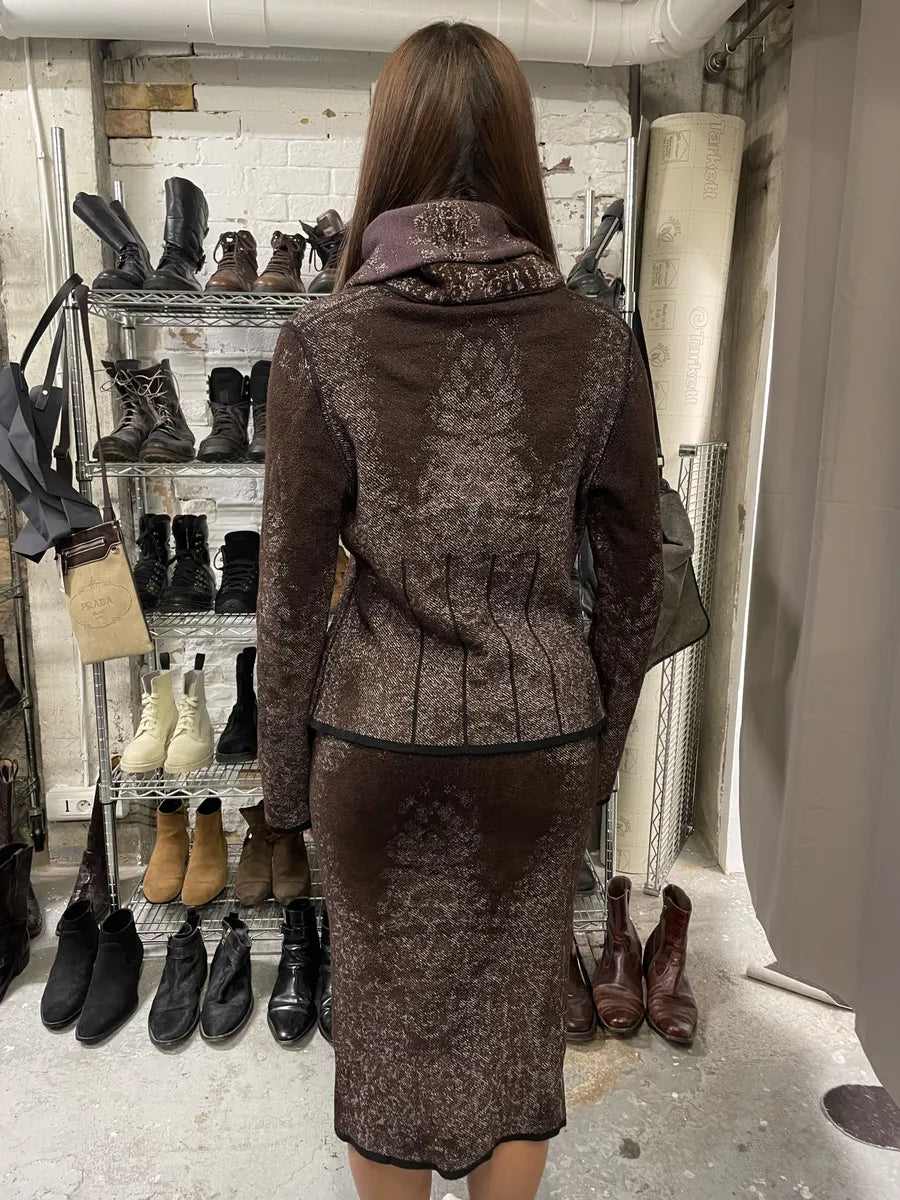 2000s Roberto Cavalli Wool Abstract Leopard Pattern Skirt & Jacket Set (S) YxdvFpd 7