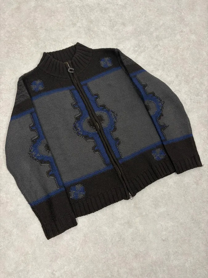 2000s Roberto Cavalli Wool Brown & Grey Signature Zip-up Sweater uYllkxA 3