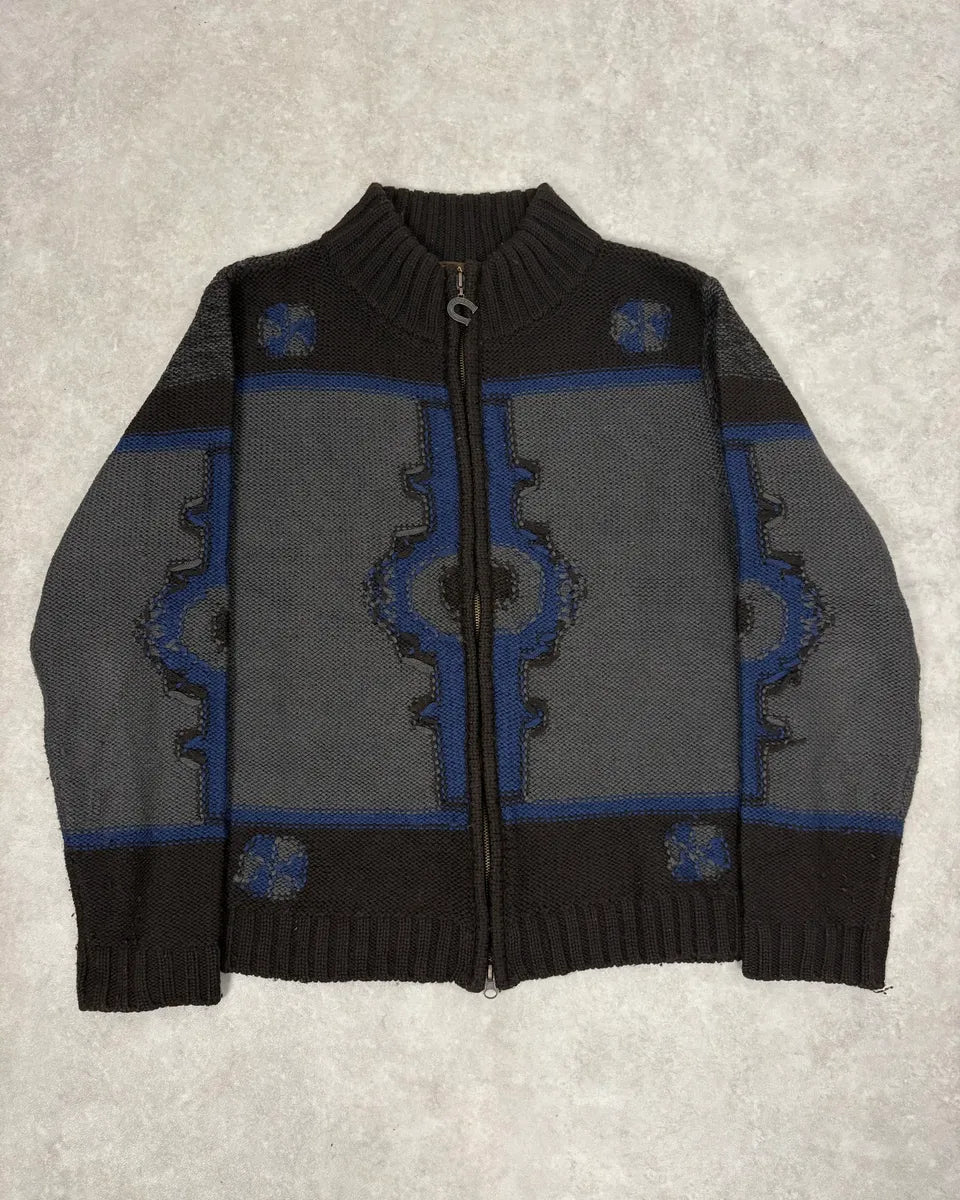 2000s Roberto Cavalli Wool Brown & Grey Signature Zip-up Sweater uYllkxA 0