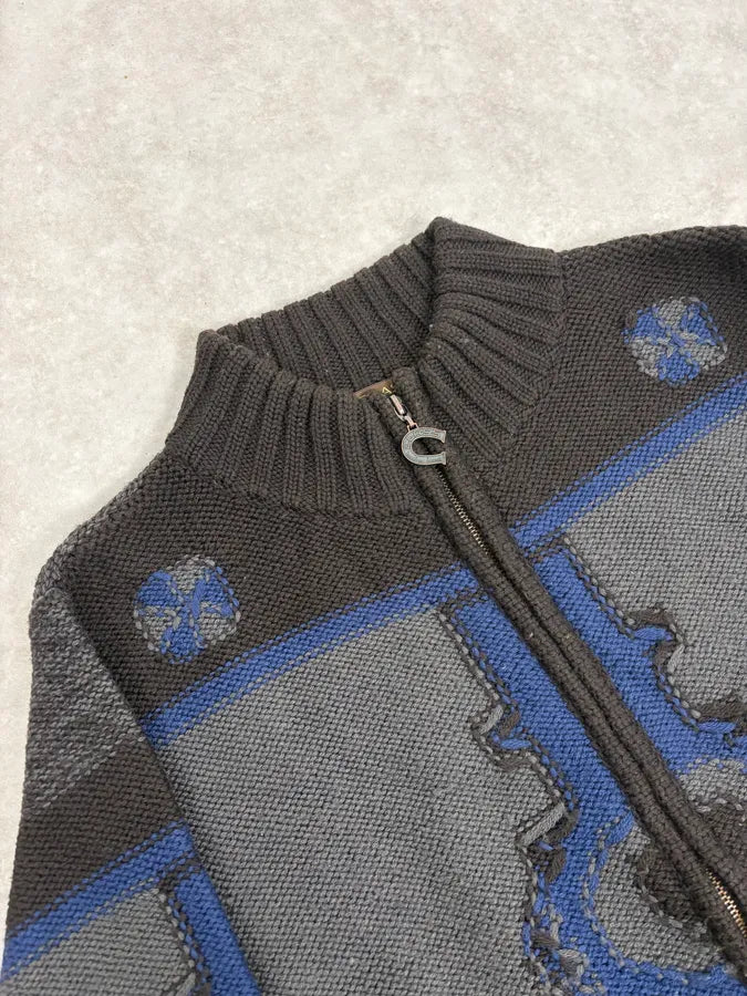 2000s Roberto Cavalli Wool Brown & Grey Signature Zip-up Sweater uYllkxA 4