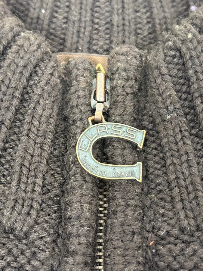 2000s Roberto Cavalli Wool Brown & Grey Signature Zip-up Sweater uYllkxA 8
