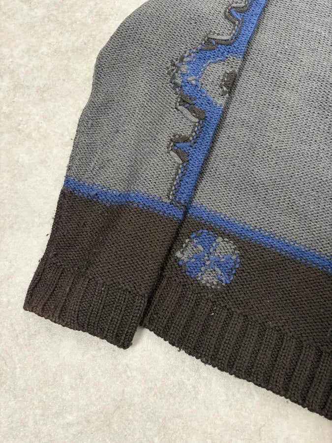 2000s Roberto Cavalli Wool Brown & Grey Signature Zip-up Sweater uYllkxA 7