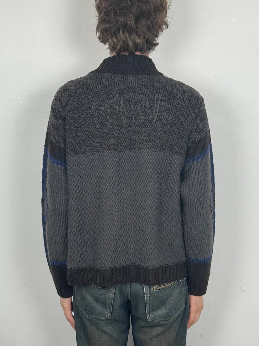2000s Roberto Cavalli Wool Brown & Grey Signature Zip-up Sweater uYllkxA 2