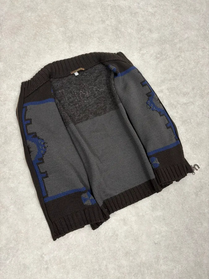 2000s Roberto Cavalli Wool Brown & Grey Signature Zip-up Sweater uYllkxA 6