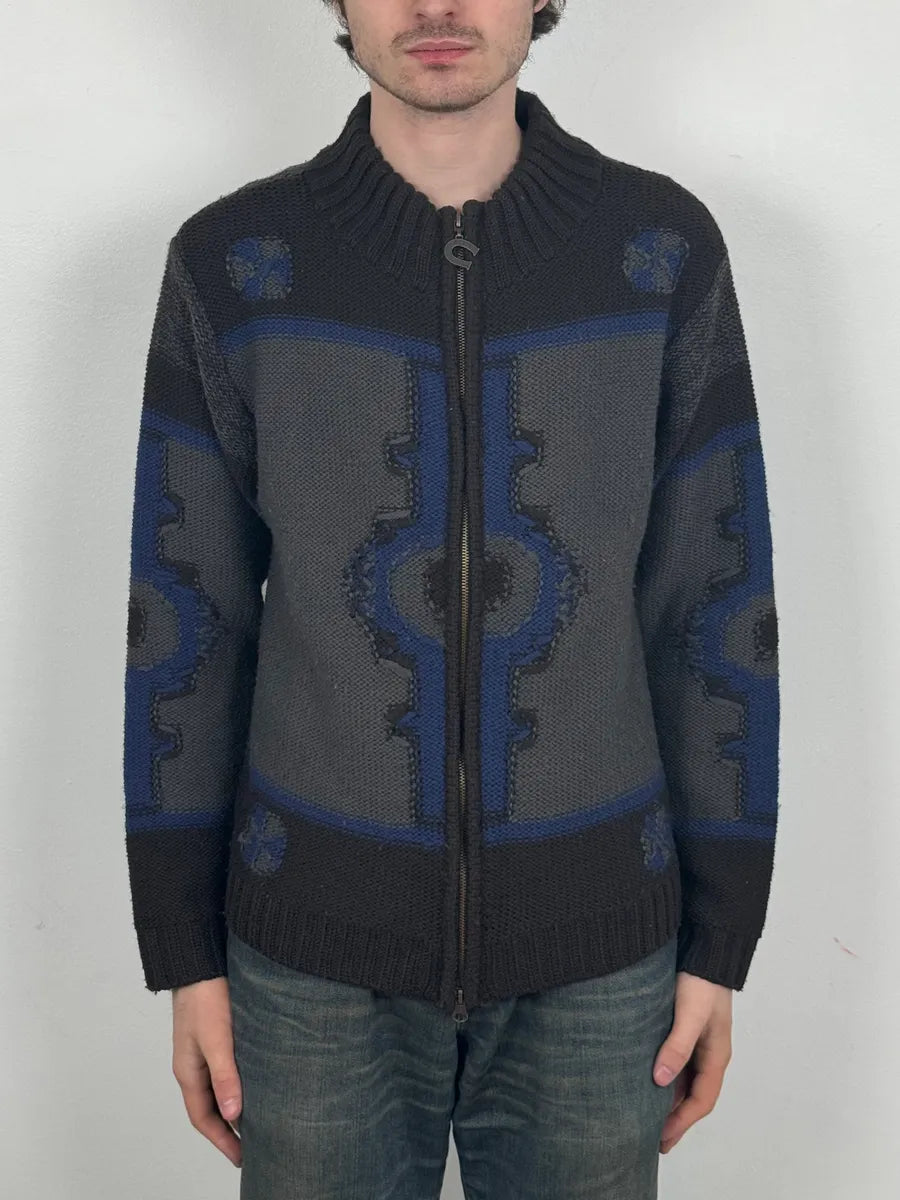 2000s Roberto Cavalli Wool Brown & Grey Signature Zip-up Sweater uYllkxA 1