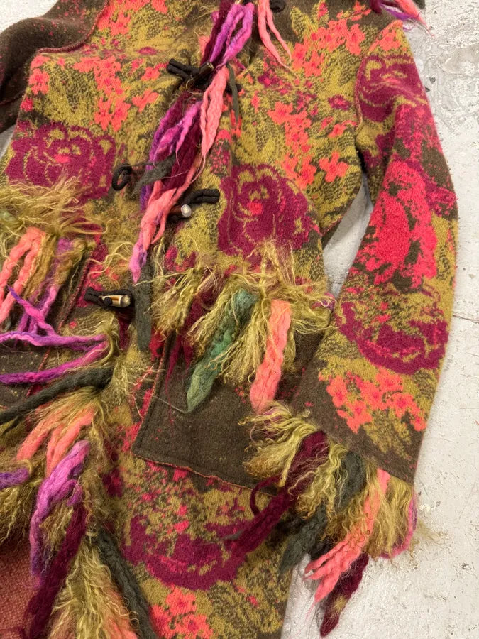 2000s Roberto Cavalli Wool Flower Multicolor Jacket (XS) 3