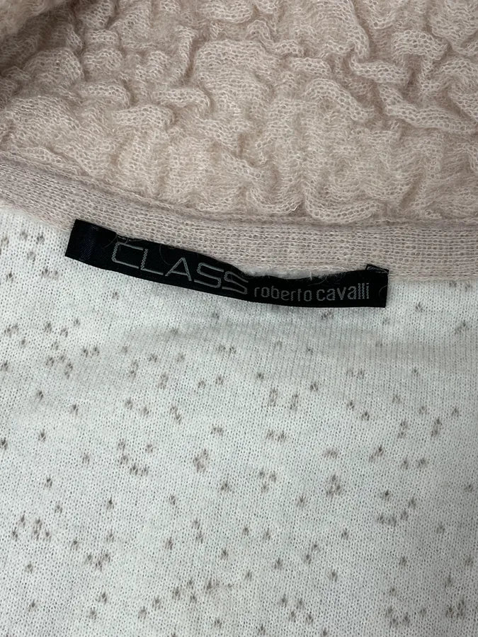 2000s Roberto Cavalli Wrinkled Texture Beige Long Cardigan Wrist Fur Jacket pgPktGn 8