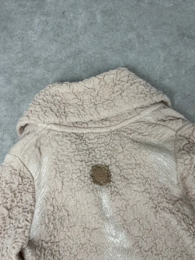 2000s Roberto Cavalli Wrinkled Texture Beige Long Cardigan Wrist Fur Jacket pgPktGn 6