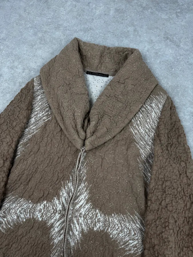 2000s Roberto Cavalli Wrinkled Texture Beige Wrist Fur Long Jacket KjFhyyk 4