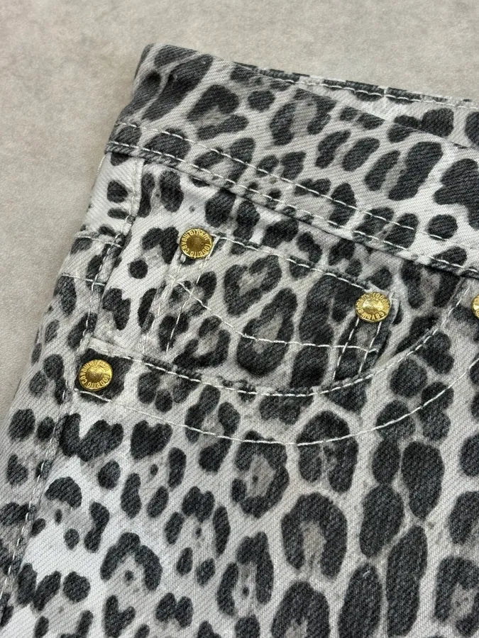 2007 Roberto Cavalli H&M Black & White Leopard Flared Denim Jeans HUTufZk 7