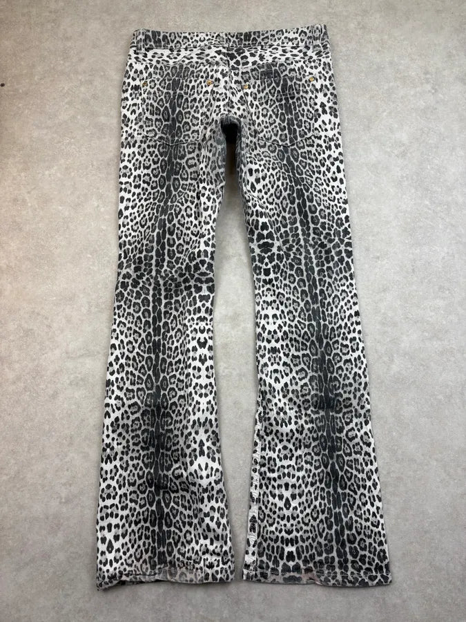 2007 Roberto Cavalli H&M Black & White Leopard Flared Denim Jeans HUTufZk 6