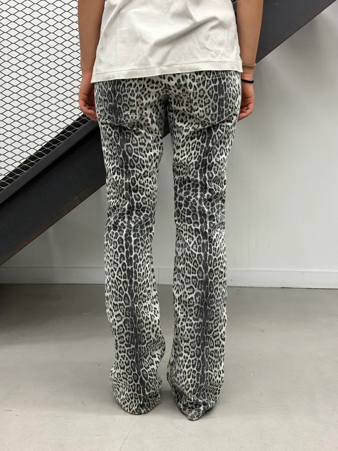 2007 Roberto Cavalli H&M Black & White Leopard Flared Denim Jeans HUTufZk 2