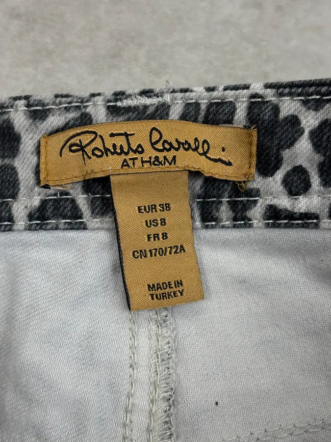 2007 Roberto Cavalli H&M Black & White Leopard Flared Denim Jeans HUTufZk 9