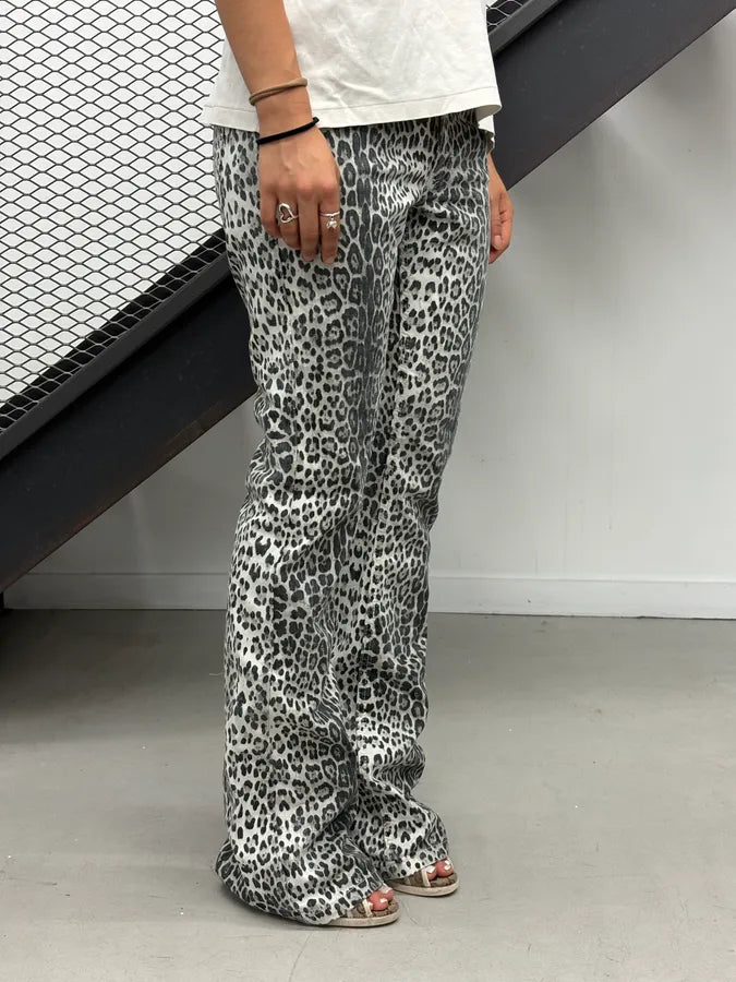 2007 Roberto Cavalli H&M Black & White Leopard Flared Denim Jeans HUTufZk 1