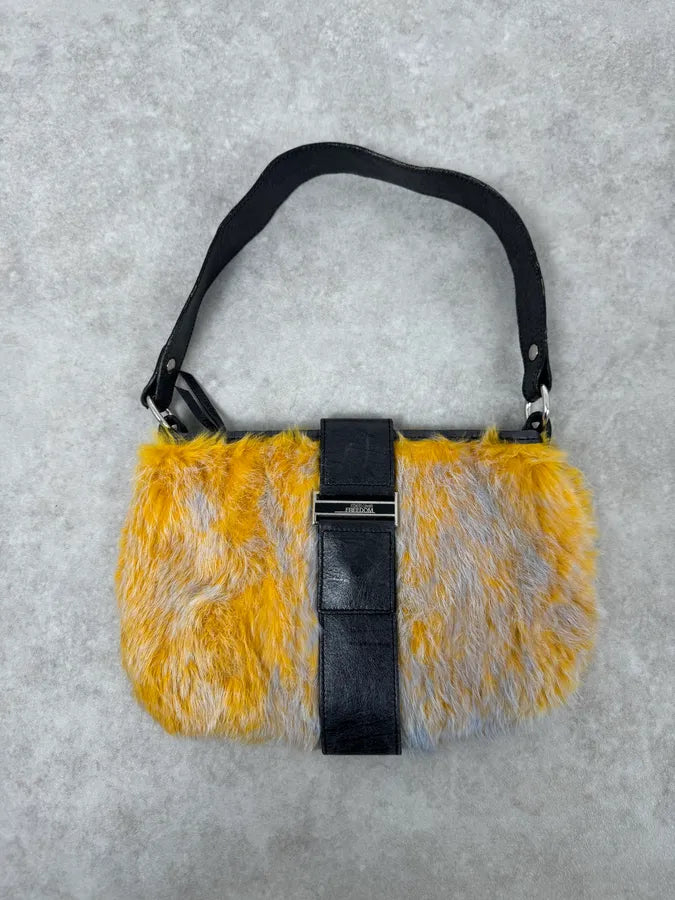 2000s Roberto Cavalli Yellow Fur Leather Handle Bag ulGnYwz 0