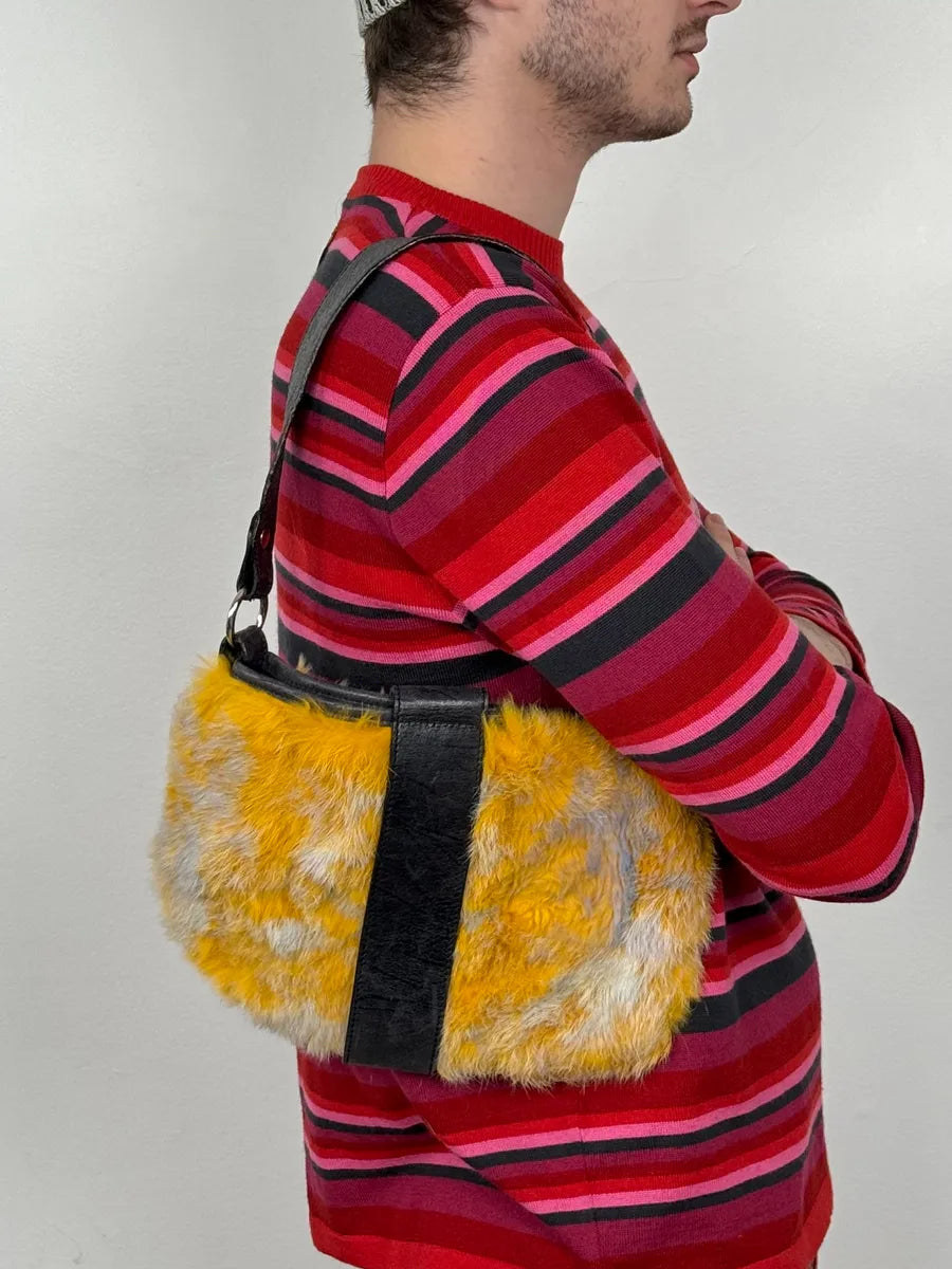 2000s Roberto Cavalli Yellow Fur Leather Handle Bag ulGnYwz 1