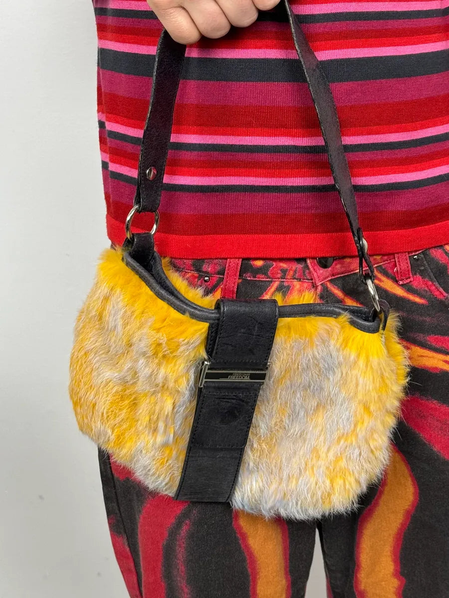 2000s Roberto Cavalli Yellow Fur Leather Handle Bag ulGnYwz 2