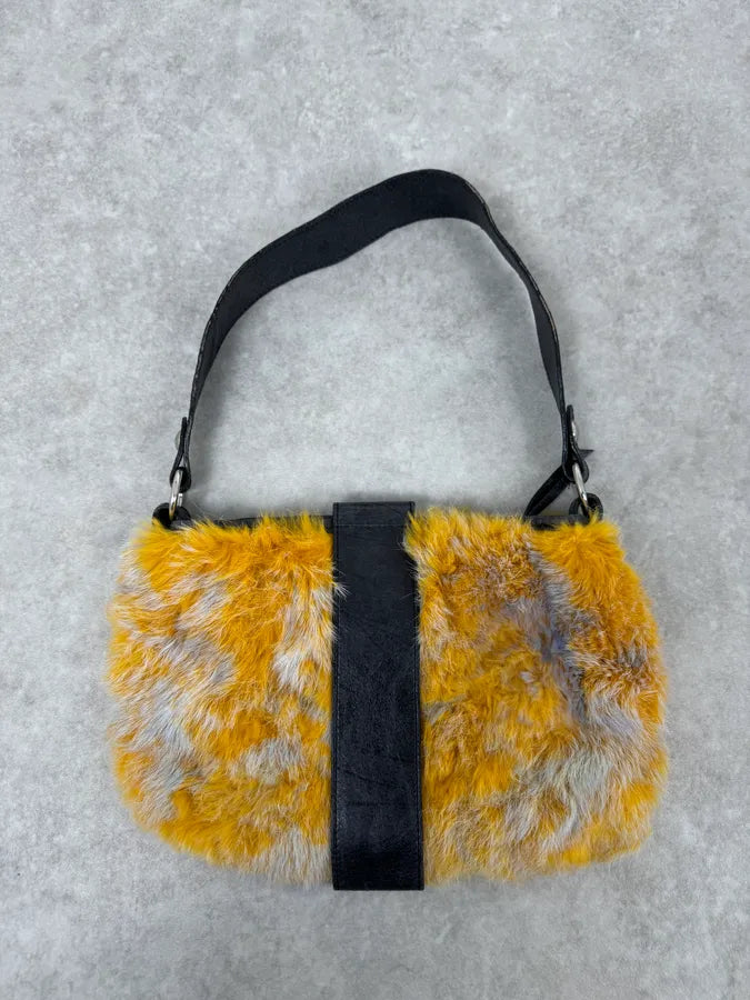 2000s Roberto Cavalli Yellow Fur Leather Handle Bag ulGnYwz 5