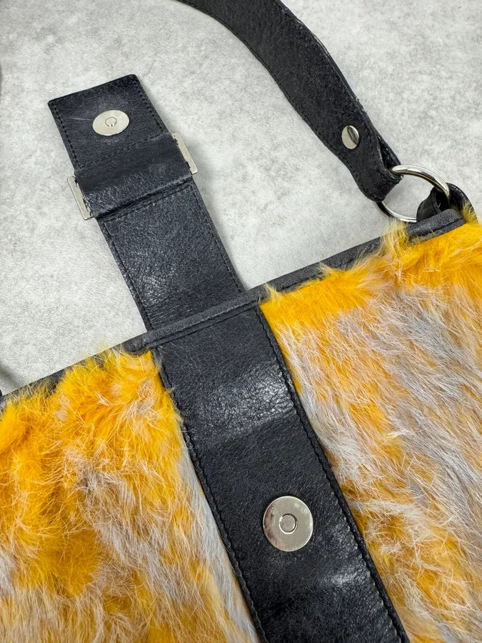 2000s Roberto Cavalli Yellow Fur Leather Handle Bag ulGnYwz 7